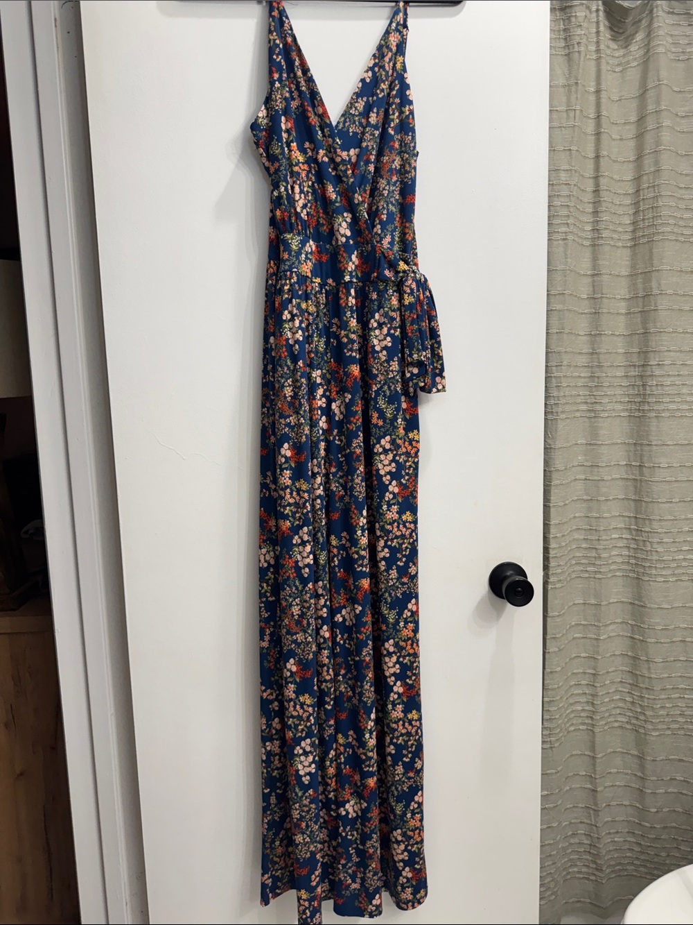 Floral Navy Wrap Maxi Jumper with Tie Waist